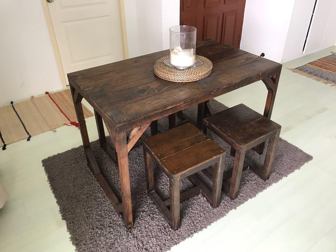 Hand Made Dark Wood Dining Table With Four Chairs Furniture Dark Wood Dining Table With Four Chairs