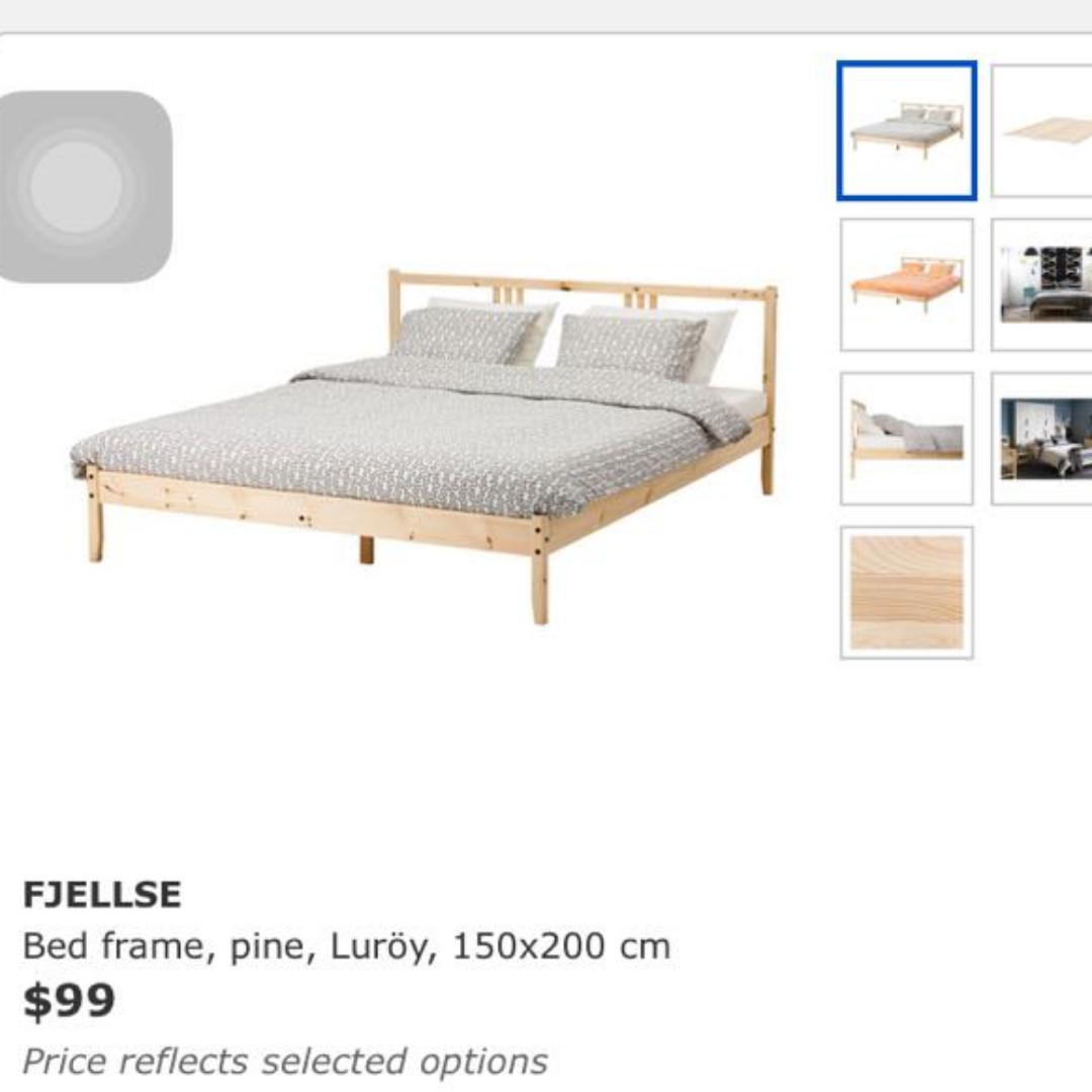 IKEA FJELLSE Queen Size Bedframe (no mattress), Furniture & Home Living