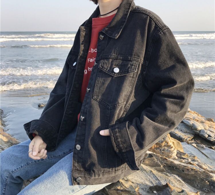 Korean Ulzzang Black Size Oversized Denim Jacket Women s Fashion Coats Jackets and Outerwear on Carousell