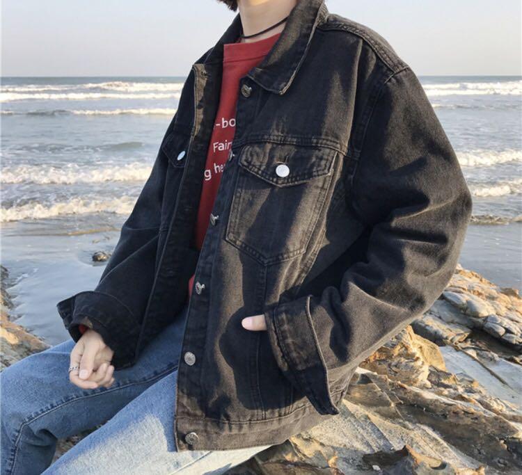 Korean Ulzzang Black Size Oversized Denim Jacket