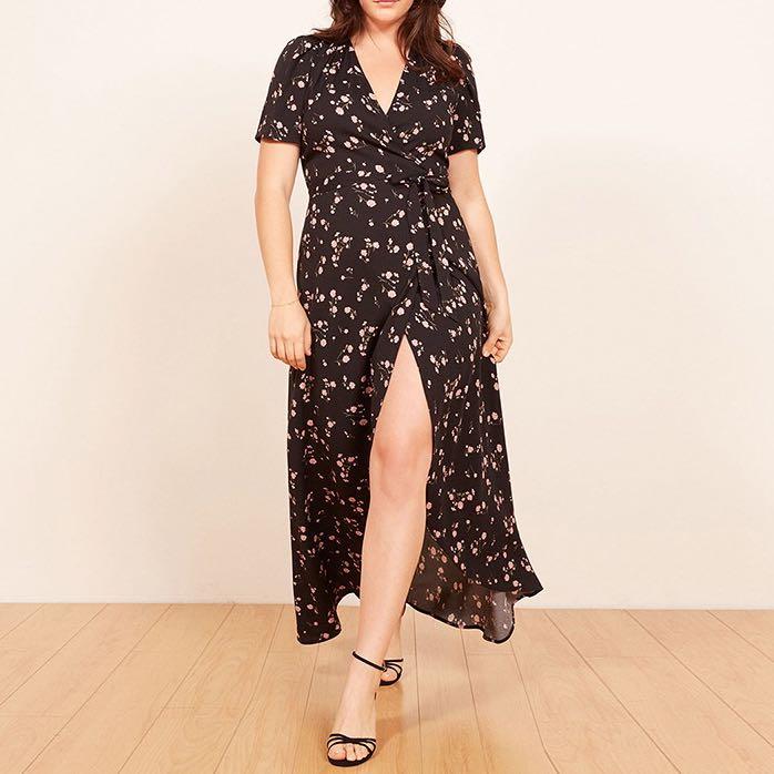Plus Size Japanese Wrap Dress V Neck Long Midi Maxi Skirt Black
