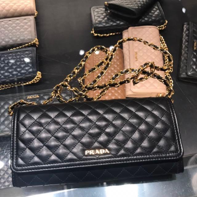 PRADA Black Calf Leather Wallet on Chain WOC Sling Bag 100% AUTHENTIC+BRAND  NEW! #1MT290, Luxury, Bags & Wallets on Carousell