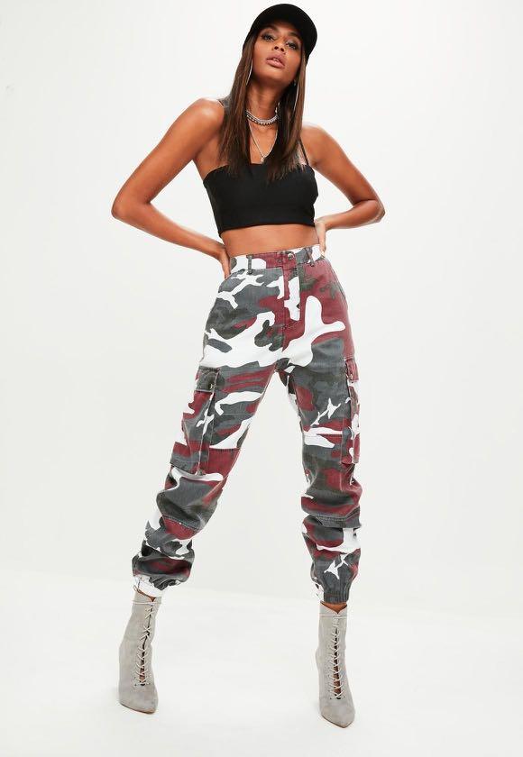 Red camo cargo best sale trousers
