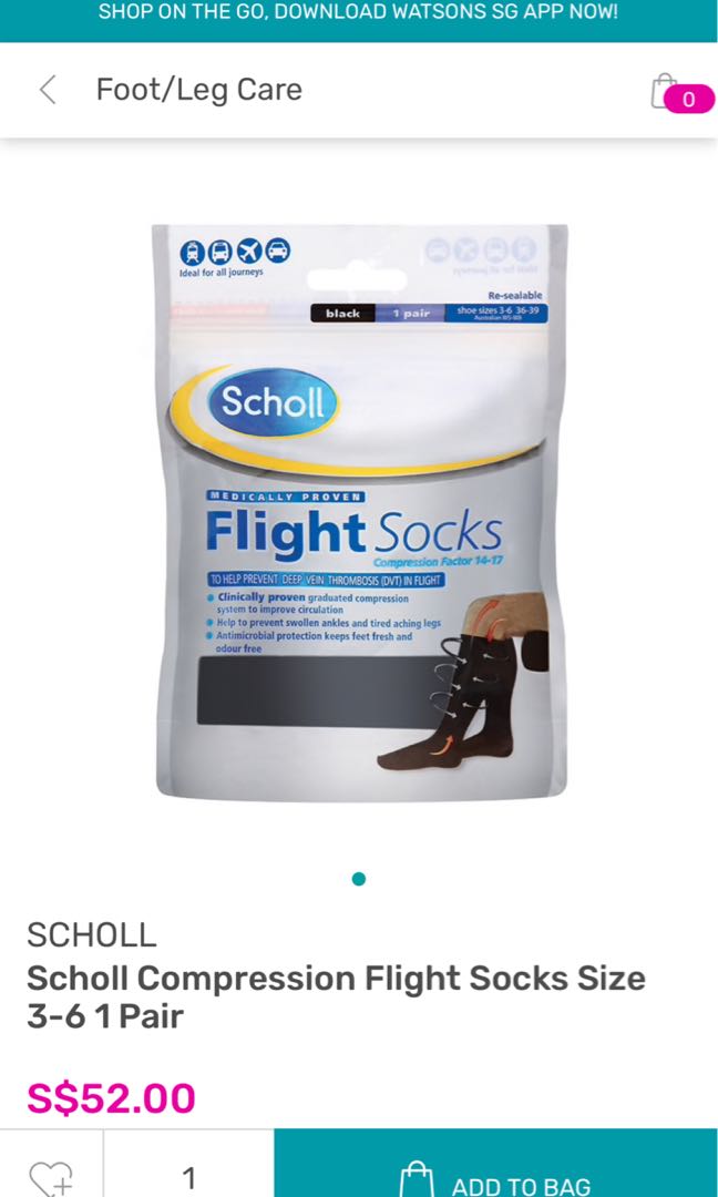 Scholl Flight Socks Size 9.5 12, Health & Nutrition, Braces, Support