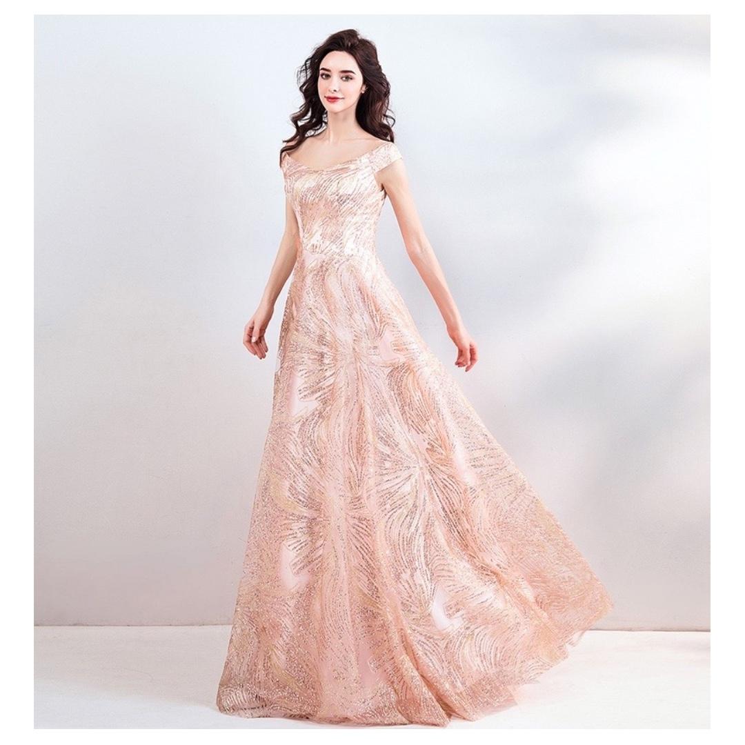 Sweet and elegant evening dress peach colour