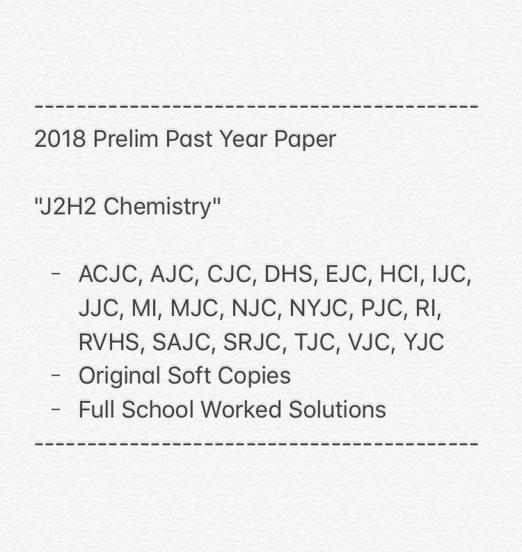 2018 J2h2 Chemistry Prelim Exam Papers Books Stationery Textbooks Professional Studies On Carousell