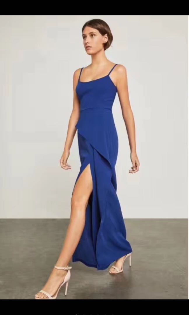 knee length dresses for ladies Blue Charmeuse Tie Halter Neck Ombre Gown
