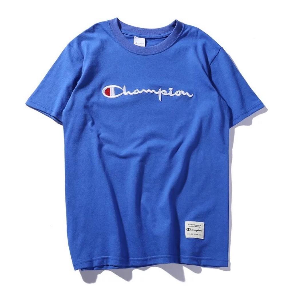 Champion Embroidered T Shirt Blue Men s Fashion Tops Sets