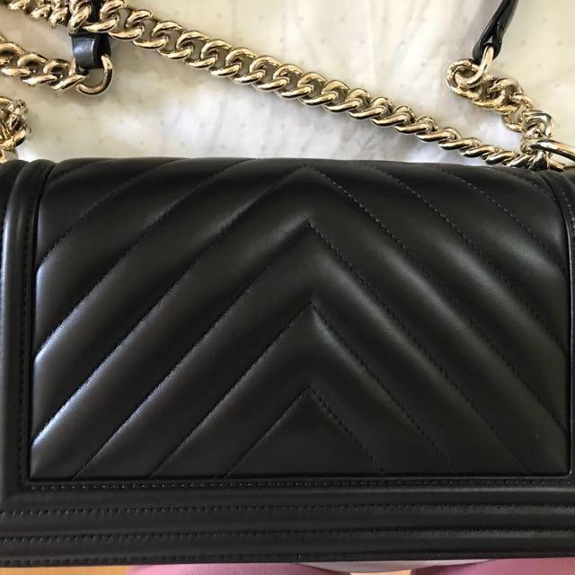 Chanel Le Boy Old Medium Chevron in Champagne Hardware, Luxury, Bags