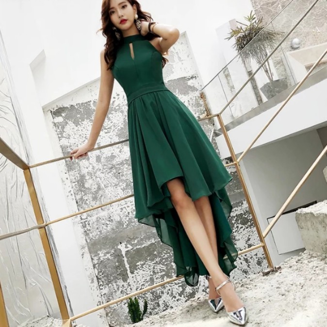 dark green high low dress