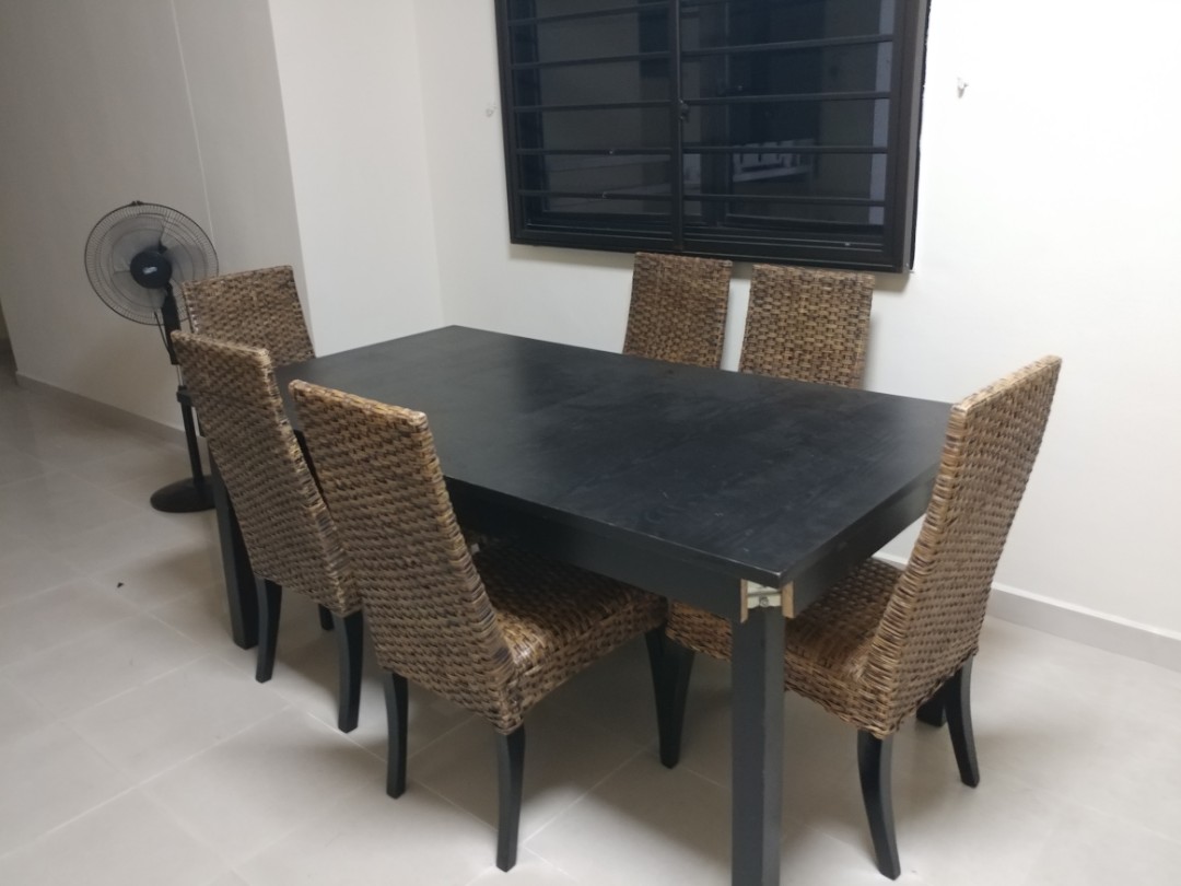 IKEA Extension Dining Table + 6 chairs ( not ikea ), Furniture & Home