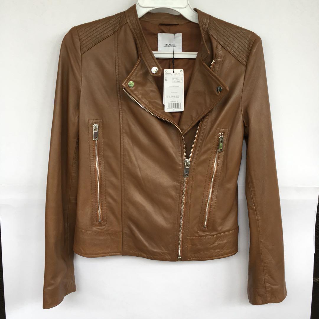Mango Camel Brown Genuine Leather Jacket Jaket Kulit Asli Warna Cokelat Fesyen Wanita Pakaian Wanita Baju Luaran Di Carousell