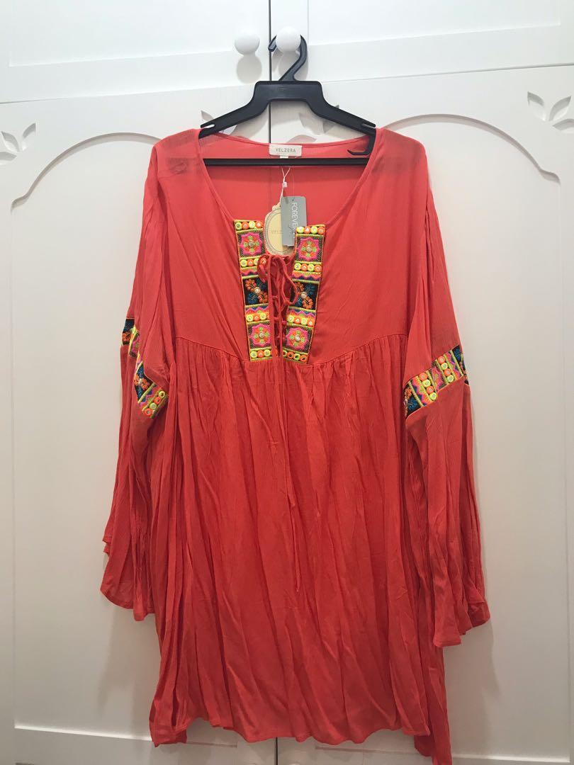 Plus Size Forever 21 Bohemian Orange Dress Women S Fashion