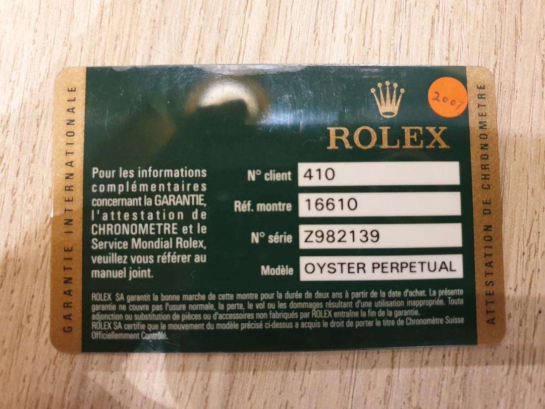 Garanzia card hotsell rolex