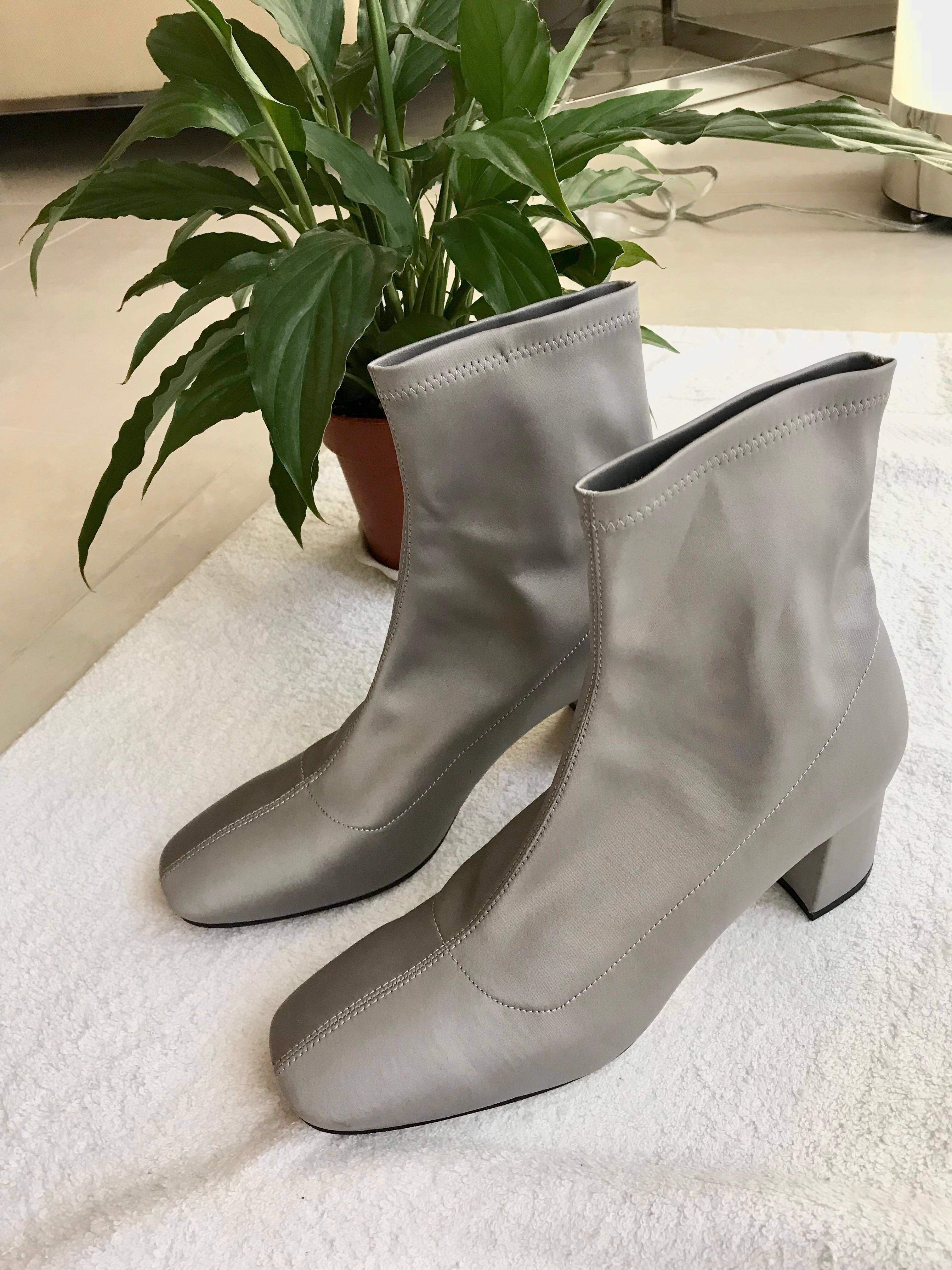 Zara Satin Sock Style Ankle Boots with Chunky Heels size 40