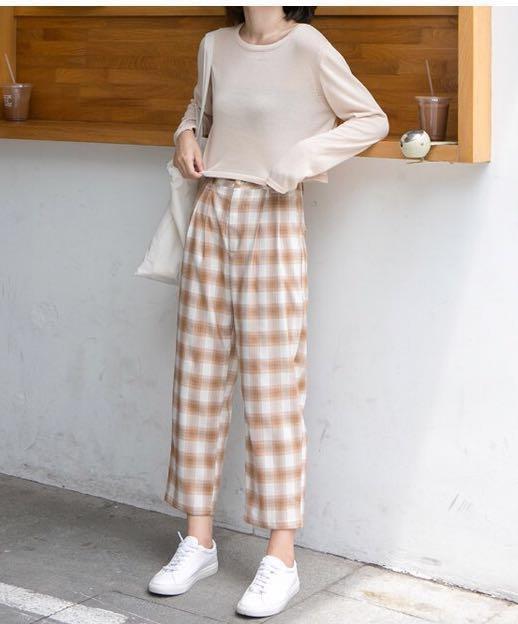 high waisted checkered jeans