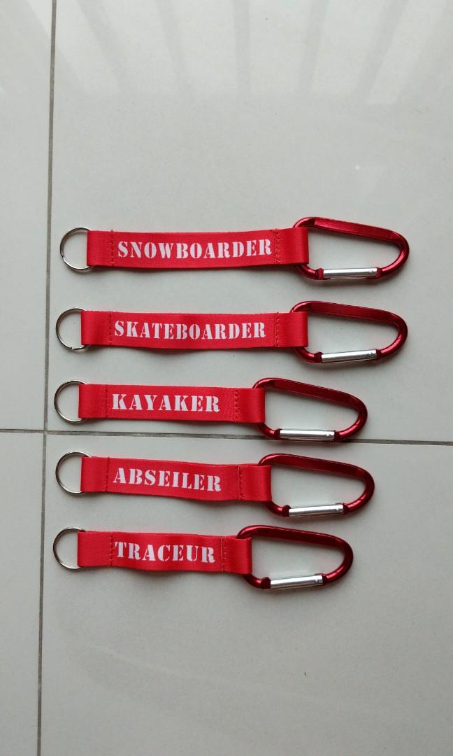 Carabiner keyring keychain for skateboarding, snowboarding