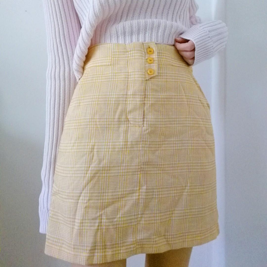 mustard houndstooth skirt