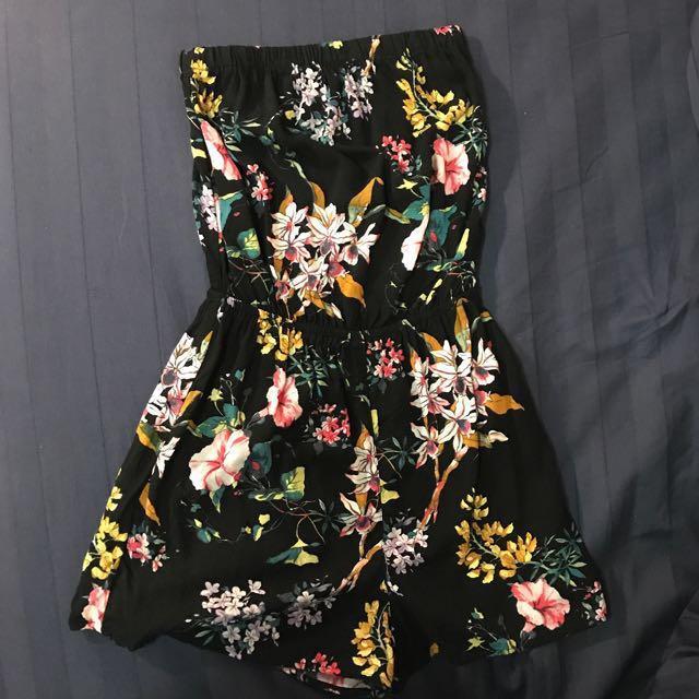 strapless floral romper