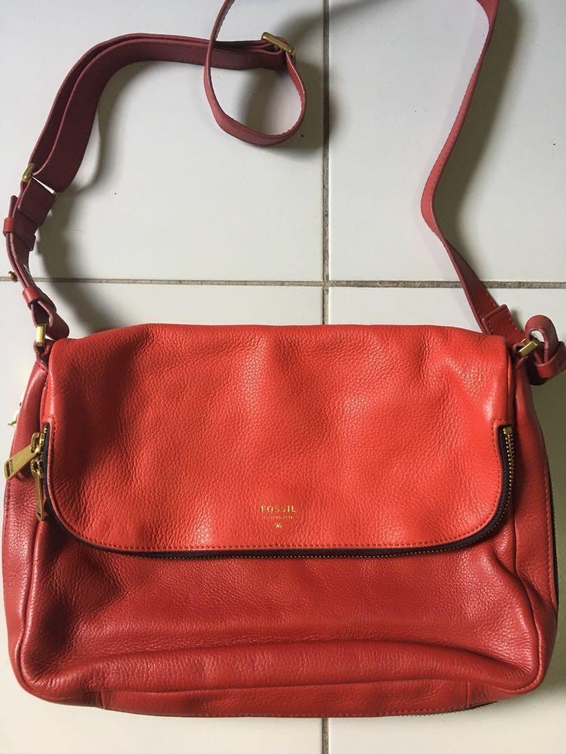 Fossil red leather shoulder bag cheap