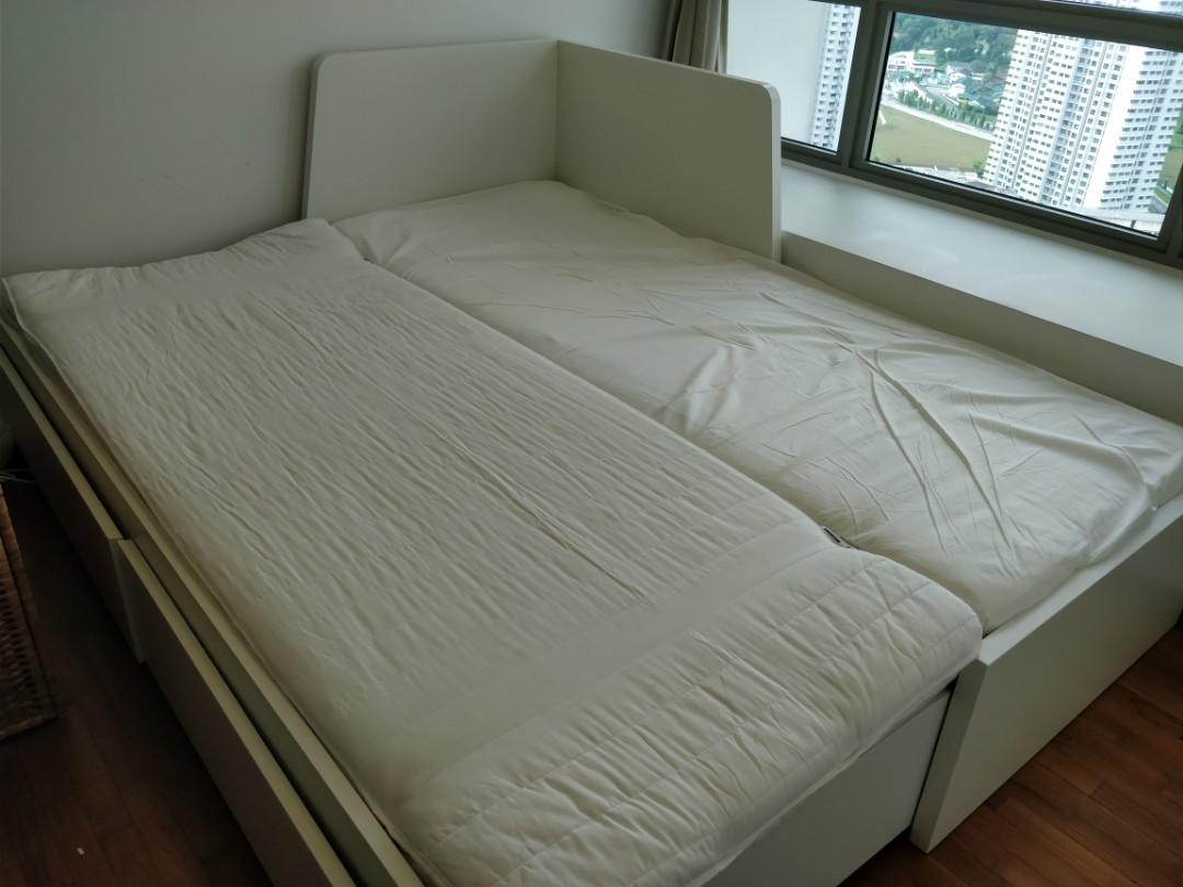 Ikea Flekke Bed Frame With 2 Drawers 2 Mattresses Furniture Beds Mattresses On Carousell