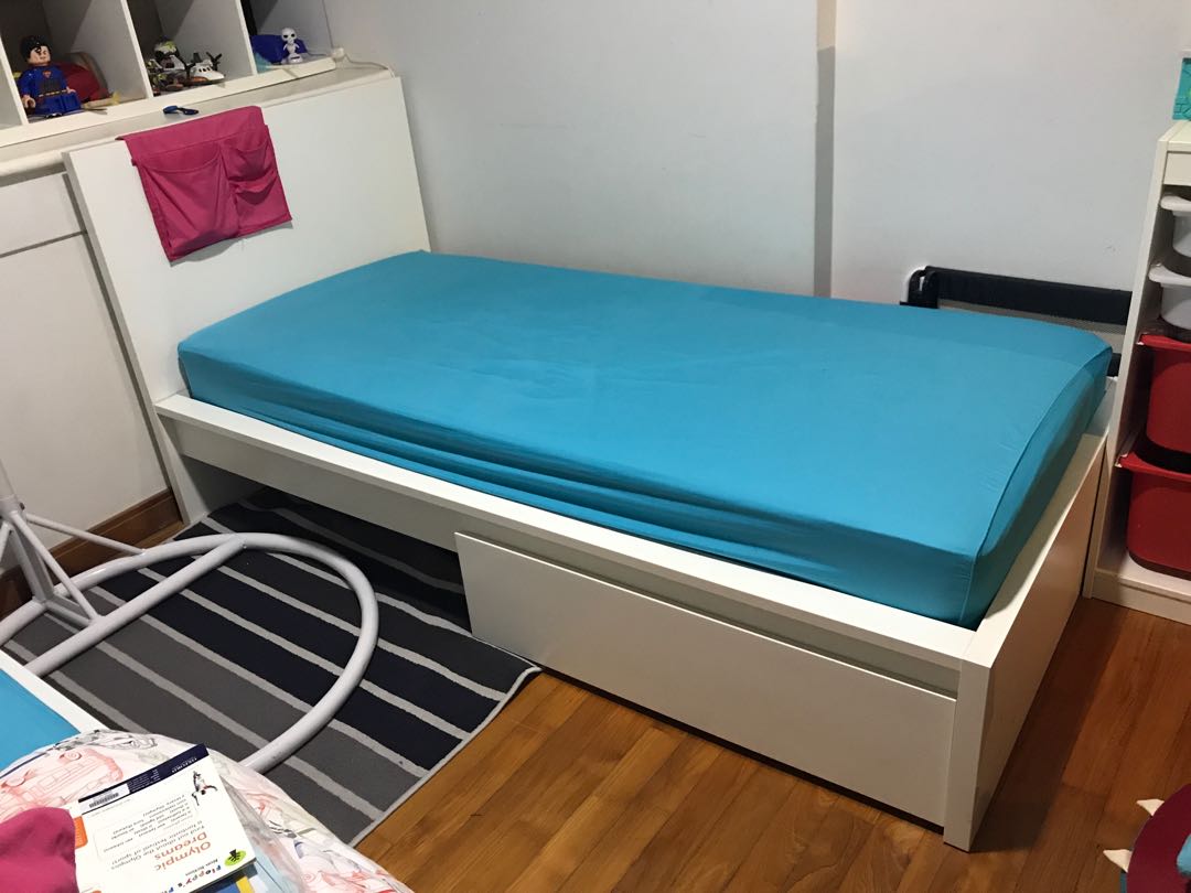 Ikea MALM single bed with ikea spring mattress, Furniture & Home Living
