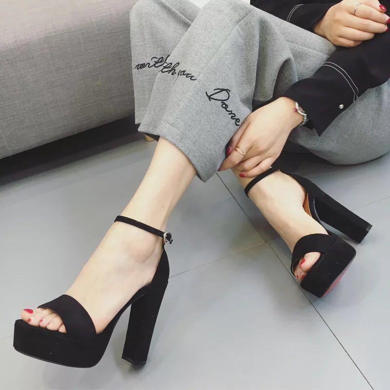 korean classic style black heels, Women 