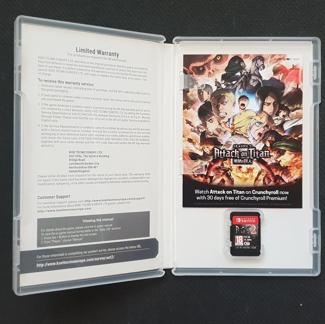 Nintendo Switch game Attack on Titan 2 Shingeki no Kyojin, Video Gaming,  Video Games, Nintendo on Carousell