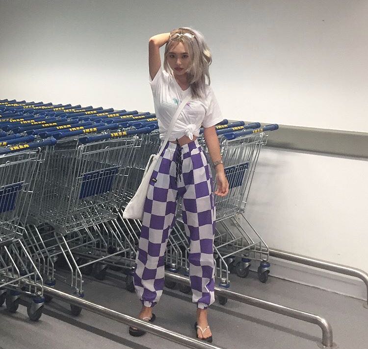 Purple online plaid pants