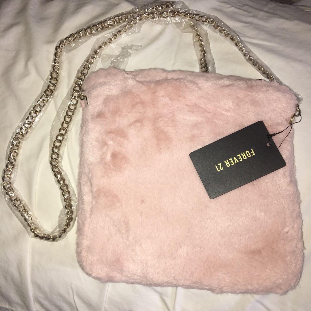 REPRICED Forever 21 fur sling bag pink and black Women s