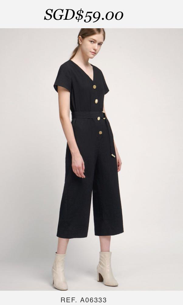 Saturday club Playsuit wide legged belted jumpsuit with button