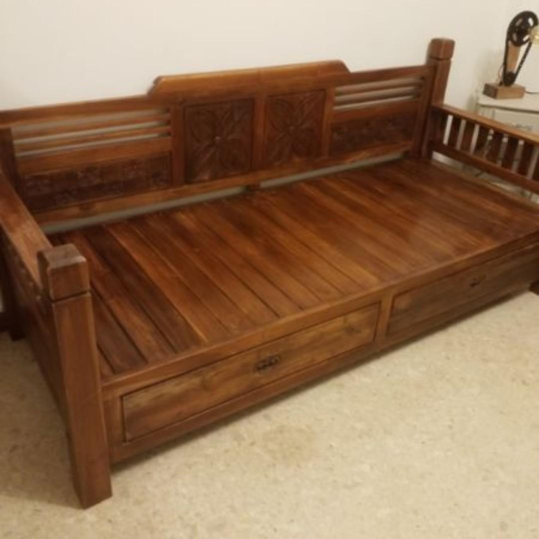 Teak Wood Sofa Bed And Two Chairs Furniture Sofas On Carousell