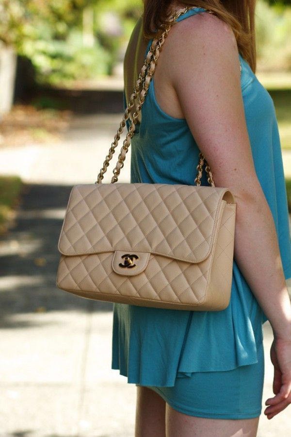 Authentic Chanel flap bag Chanel jumbo beige lambskin