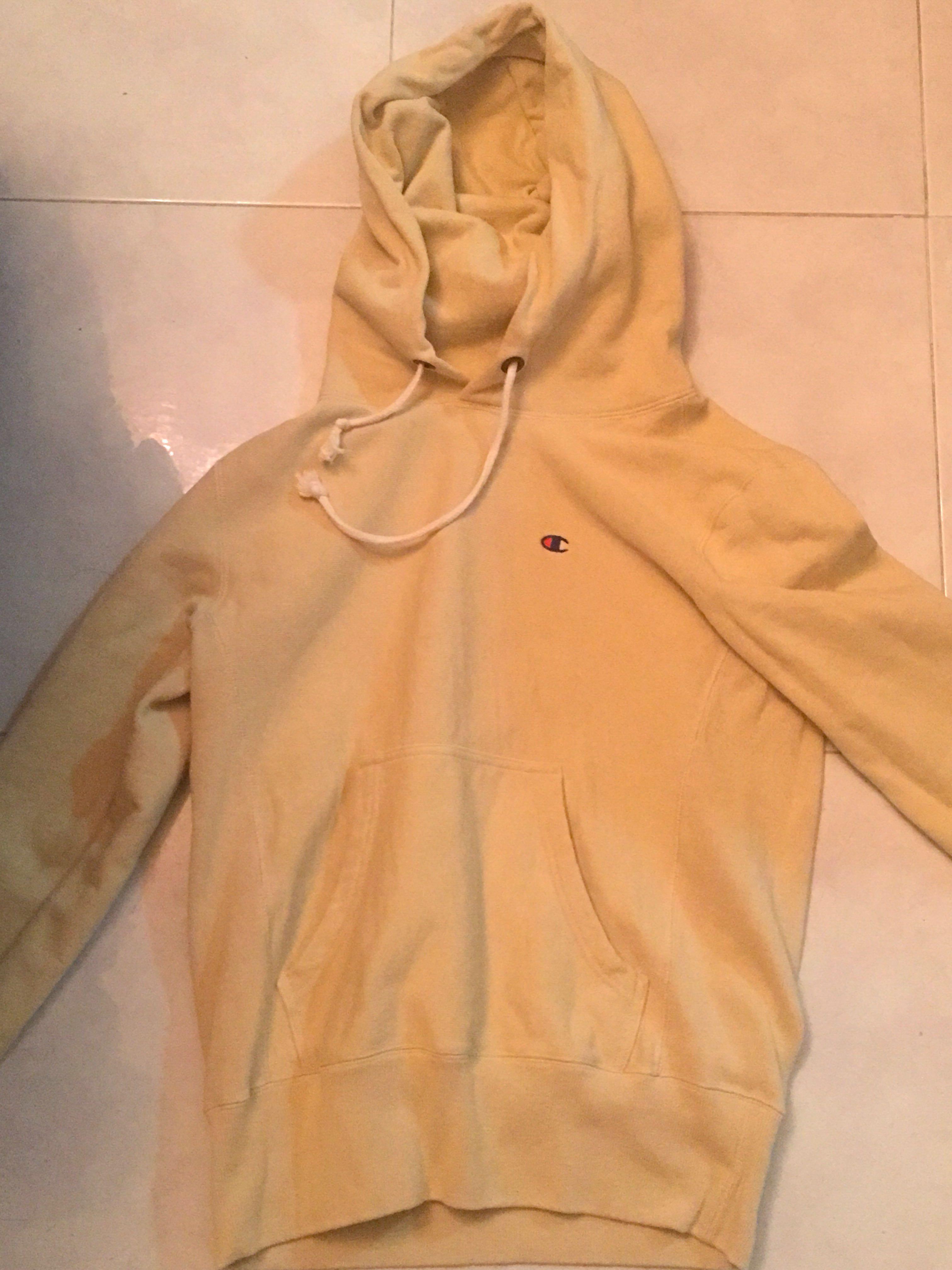 Champion Logo Reverse Weave Hoodie in Beige