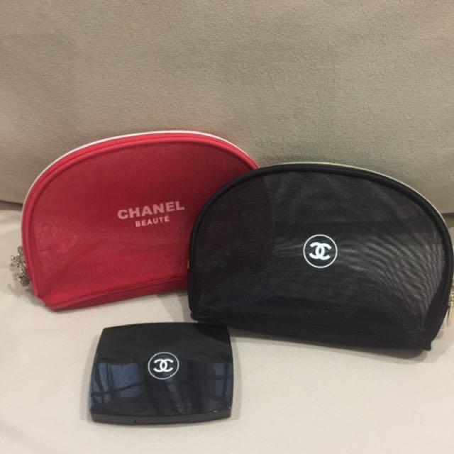 32) CHANEL Beaute Small Cosmetic Pouch with Black Sequin VIP Gift #CHANEL