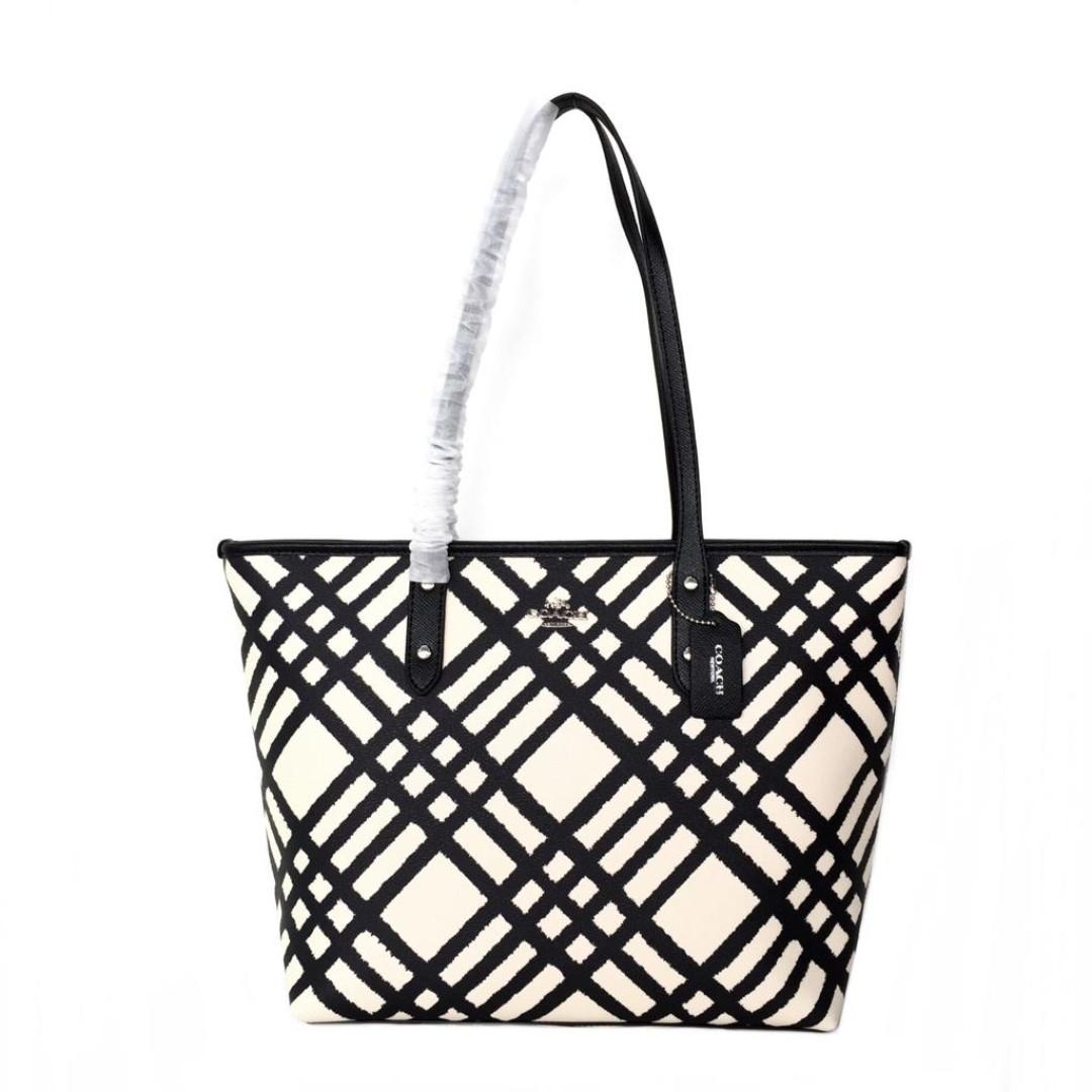 Coach wild plaid city zip tote on sale