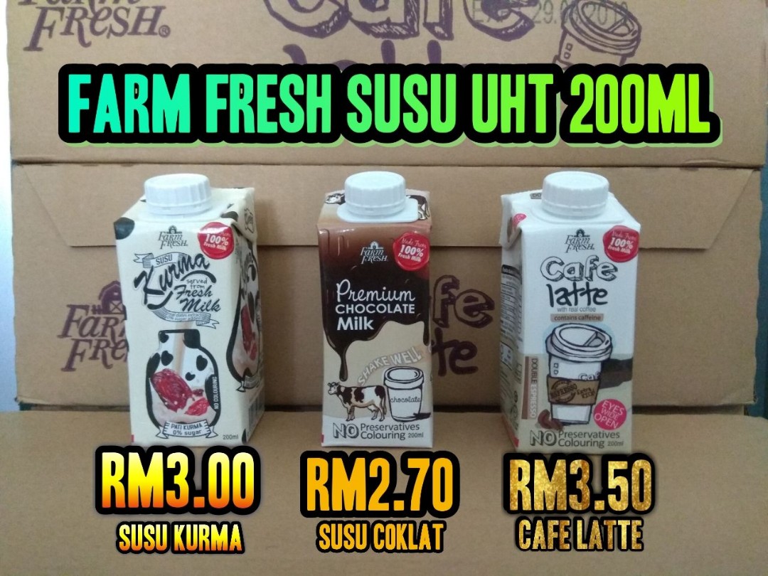 Farmfresh Uht Milk 200ml Susu Kurma Susu Coklat Cafe Latte Food Drinks Drinks On Carousell