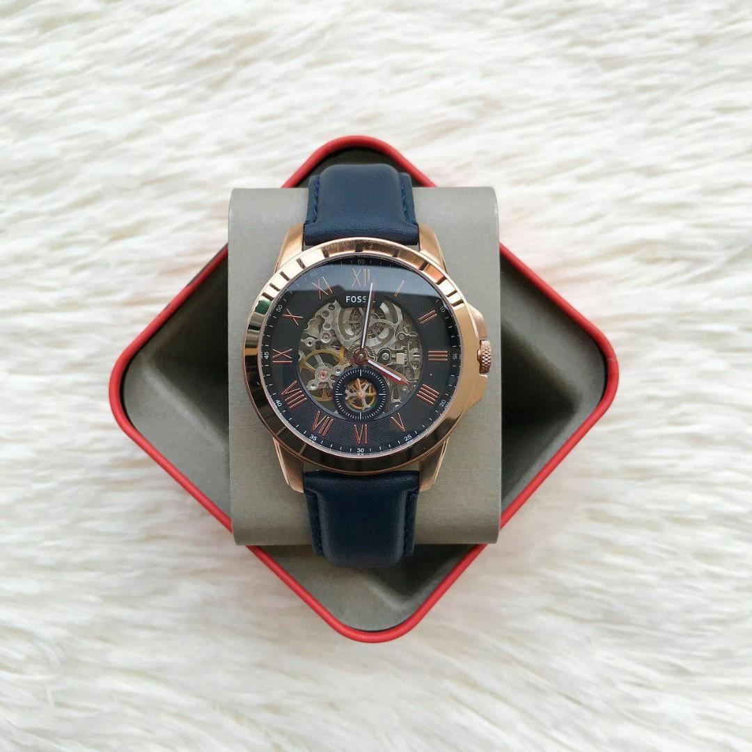 Fossil Original ME3054 MEN GRANT AUTOMATIC DARK BLUE LEATHER WATCH