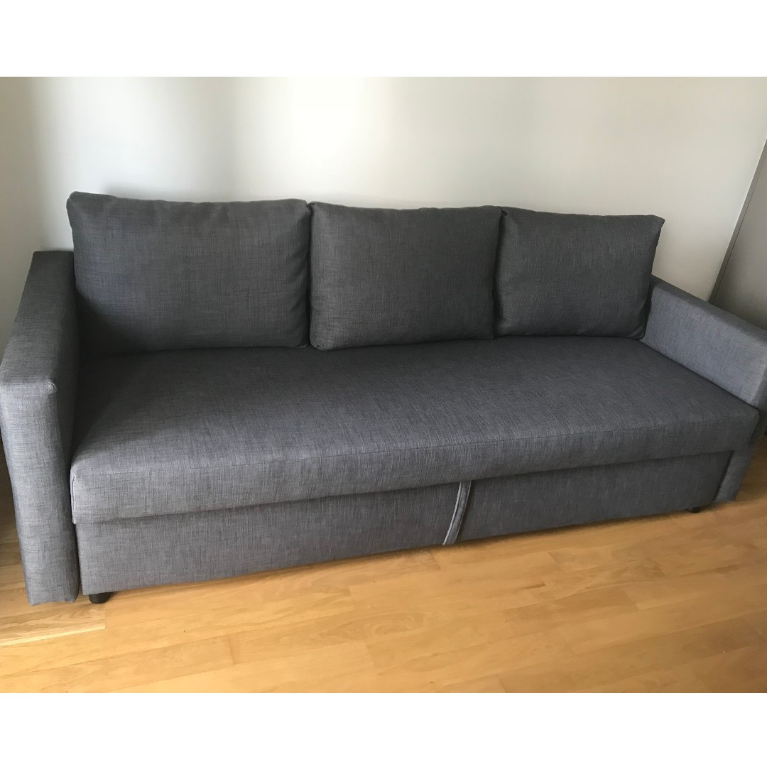 IKEA sofa-bed FRIHETEN (Grey, as new) + full sleeping set, Furniture, Sofas on Carousell