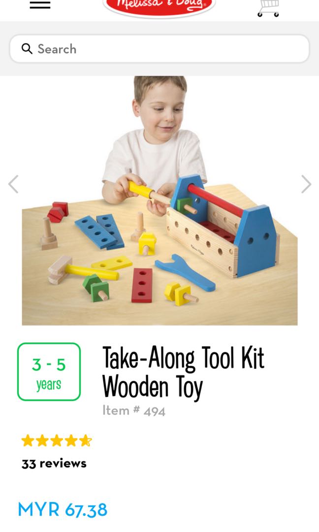 Melissa Doug Take Long Tool Kit Wooden Toy Mainan Game Alat Photo