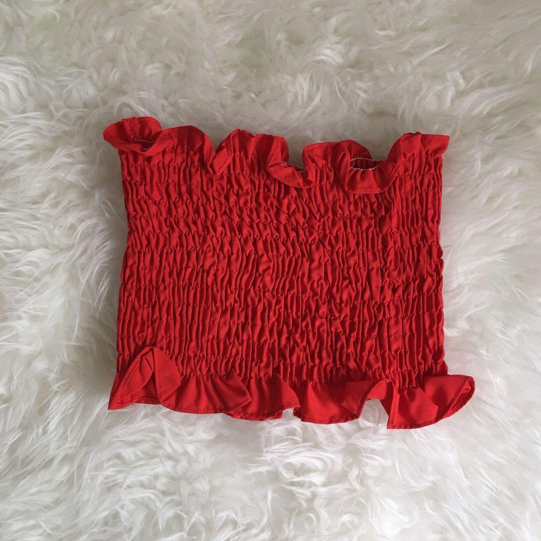 red ruffle tube top