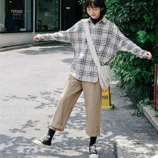 高腰卡其色寬褲