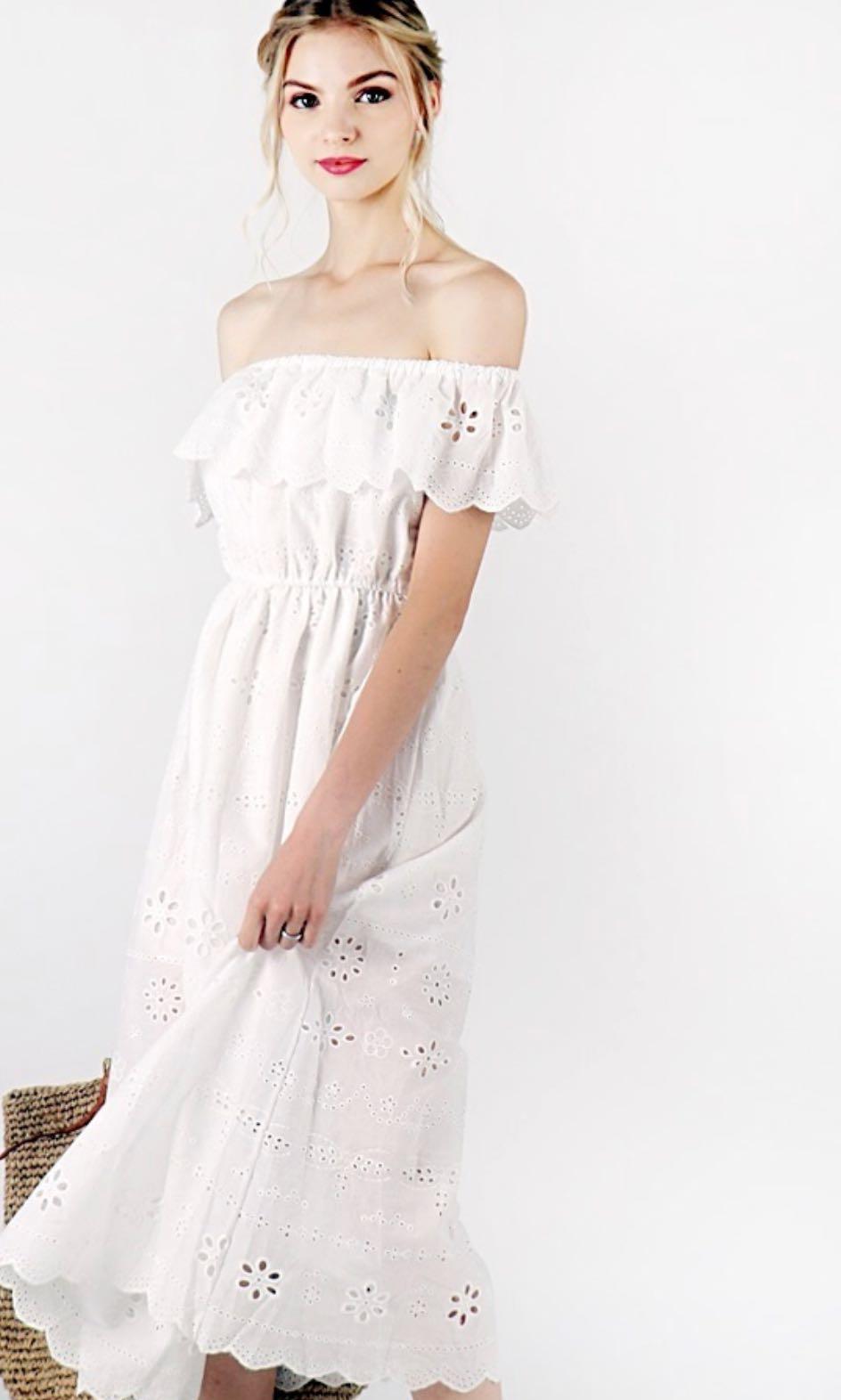 White eyelet off the shoulder dress sales
