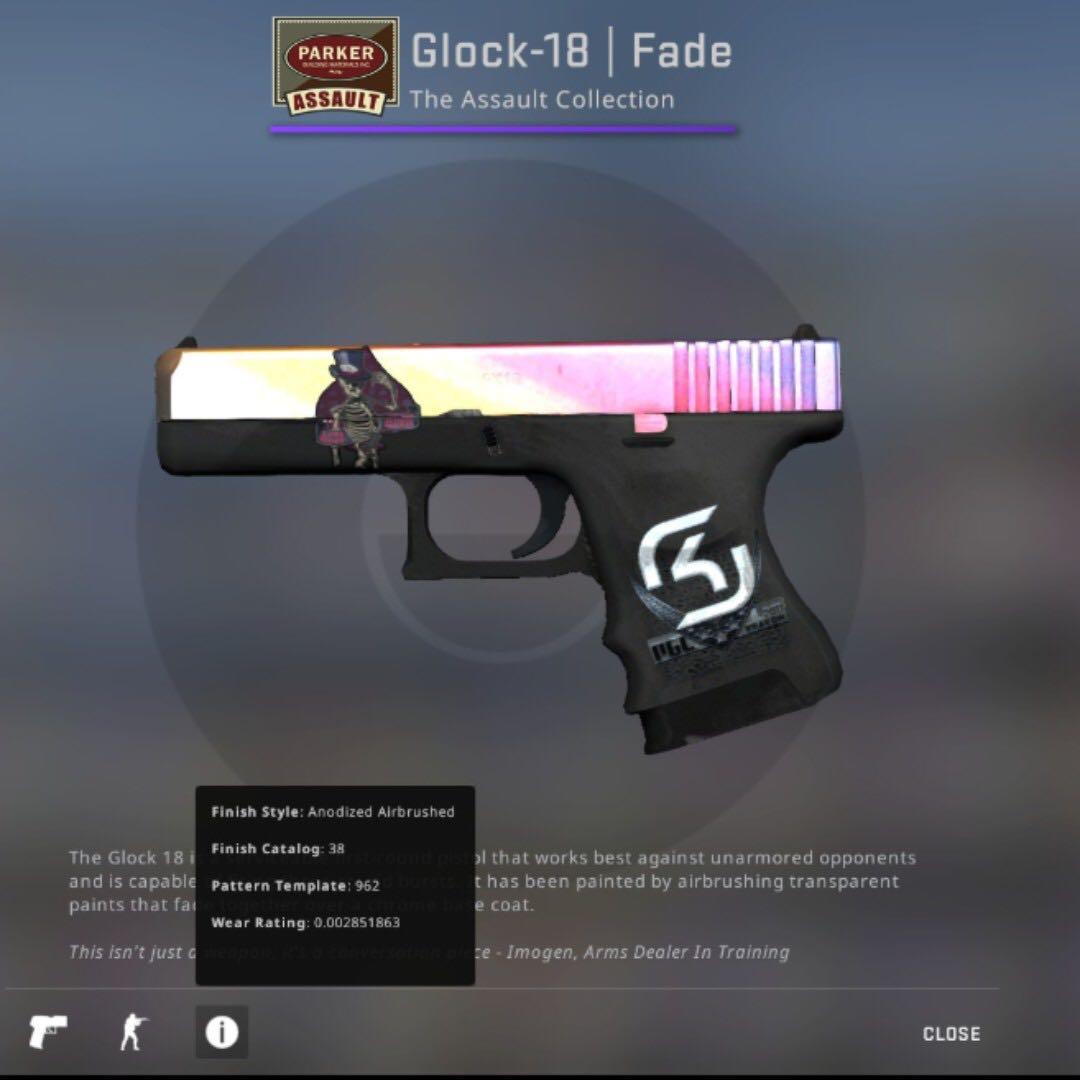 Factory New Glock Fade 0 002 Float Value Toys Games Video Gaming In Game Products On Carousell - glock 18 xmas skin roblox