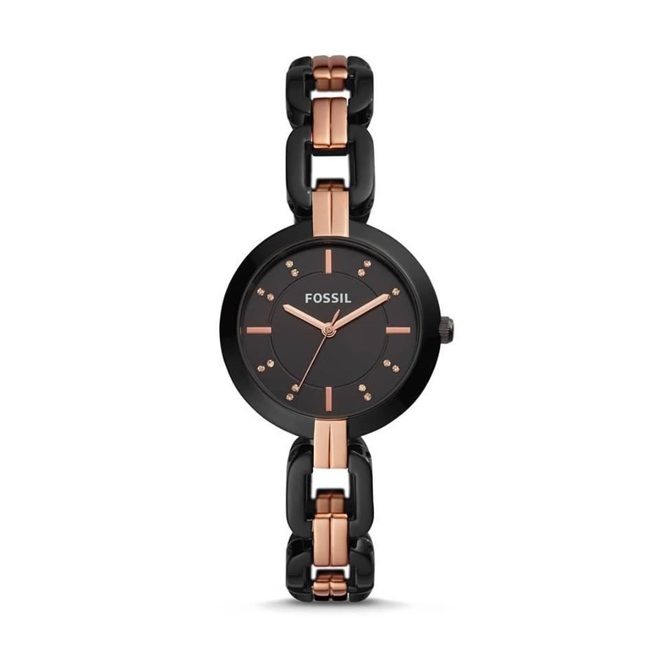 Black and rose gold fossil watch women's sale