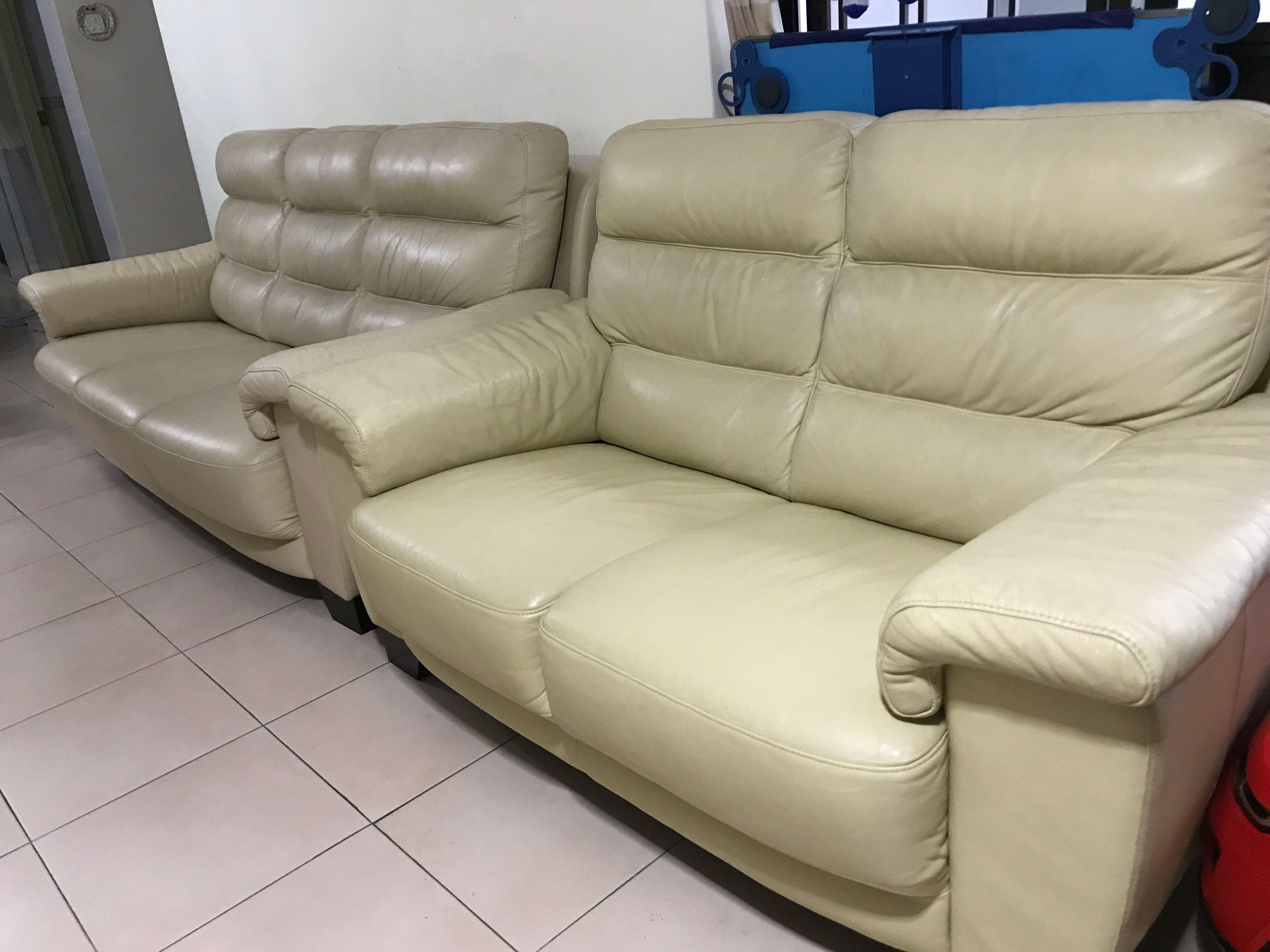 Last Offer 300 Lorenzo Full Leather Sofa 3 2 Furniture Sofas On Carousell