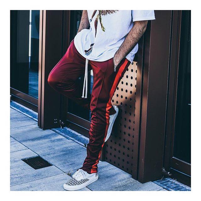 mens burgundy track pants