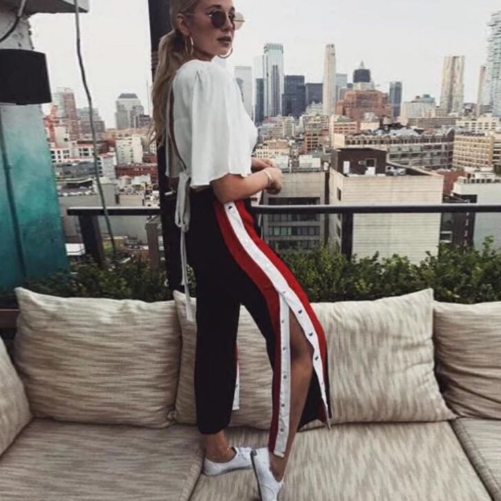 side stripe button pants