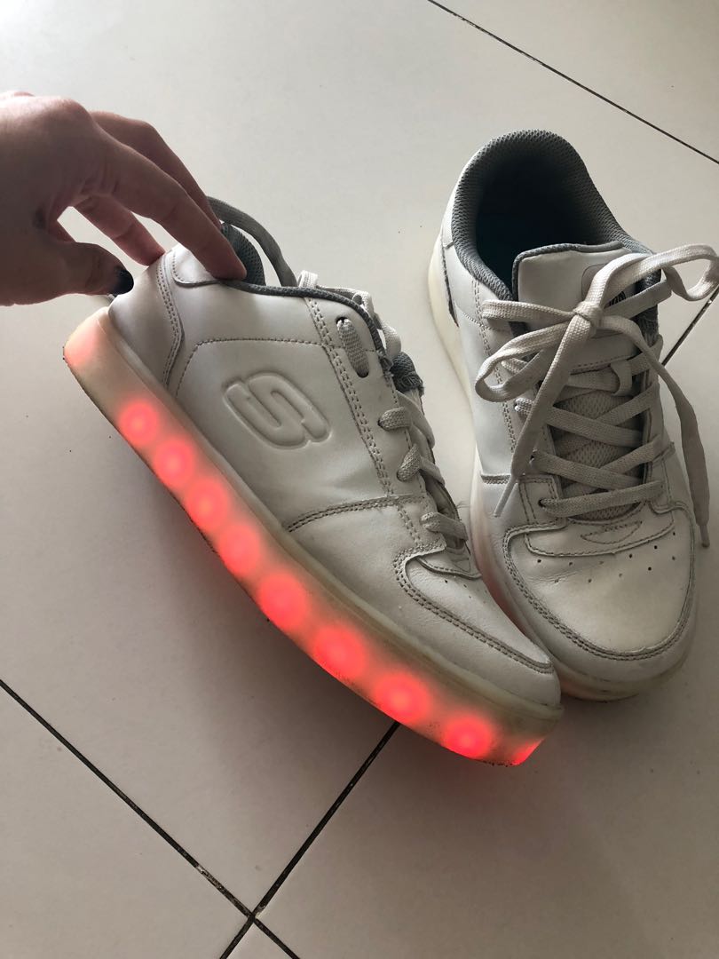 skechers white shoes with blinking light, Babies & Kids, Babies & Kids