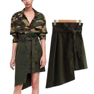 Army green irregular skirt